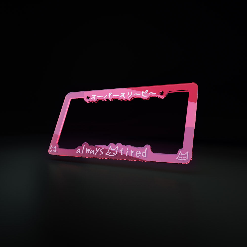 always tired - license plate frame (watermelon/white text) - triple cat deluxe