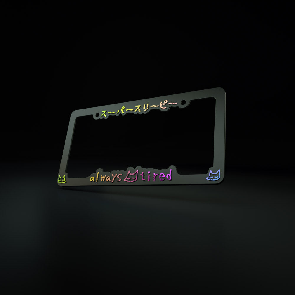 always tired v2.0 CRYSTAL - license plate frame (black/crystal) - triple cat deluxe