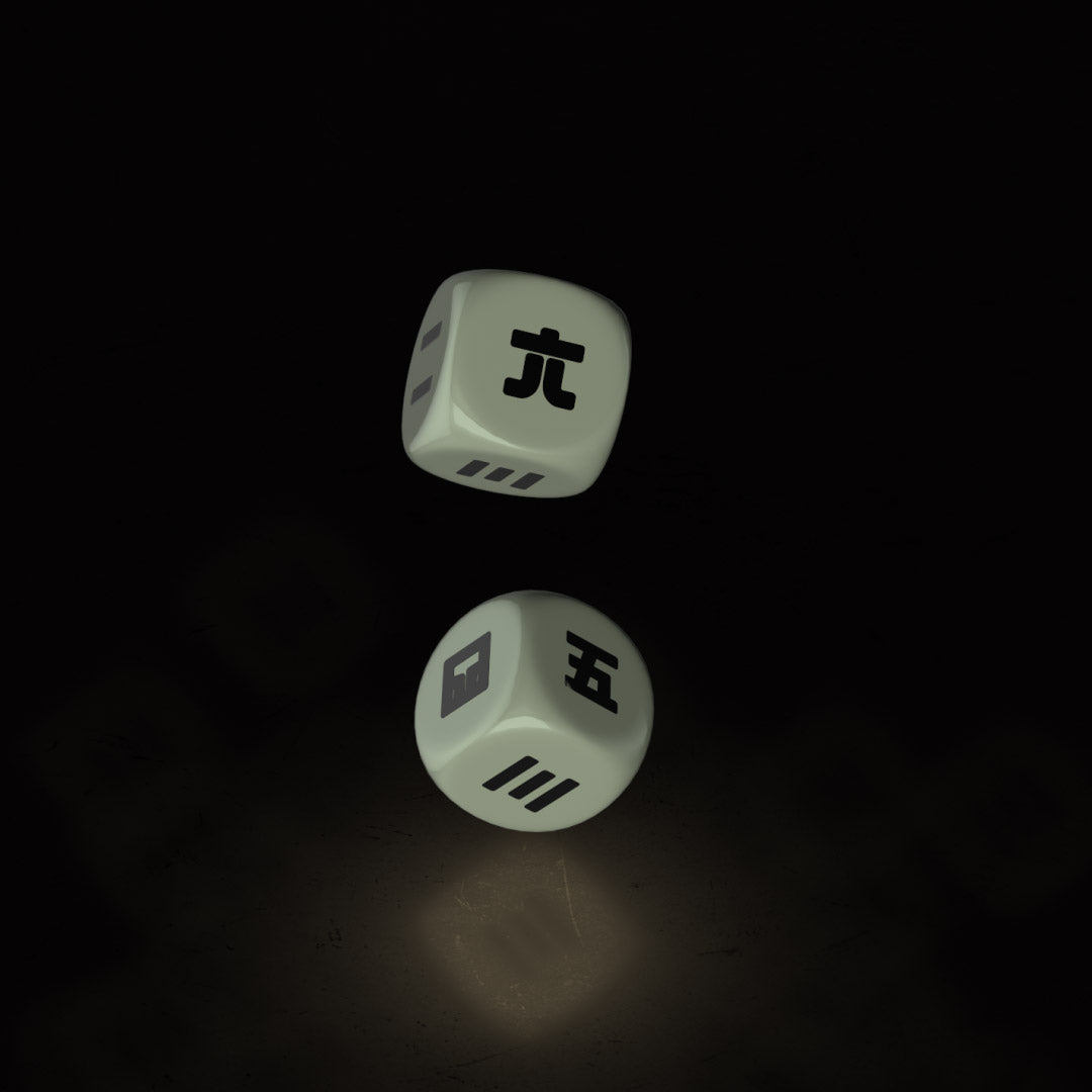 kanji dice 2pk ~ glow in the dark - triple cat deluxe