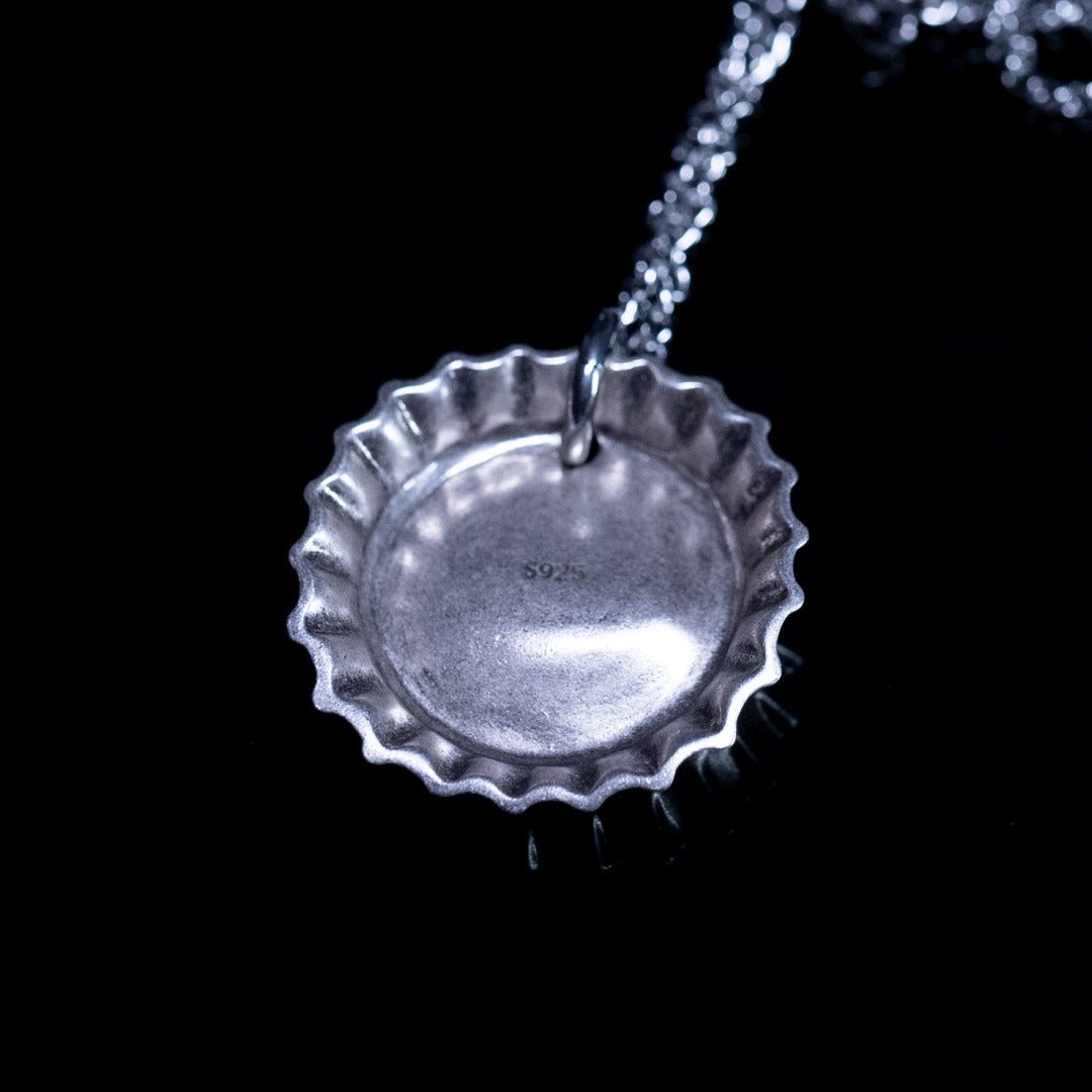 ビール bottle cap (necklace) ~ UPDATED STERLING SILVER PENDANT - triple cat deluxe