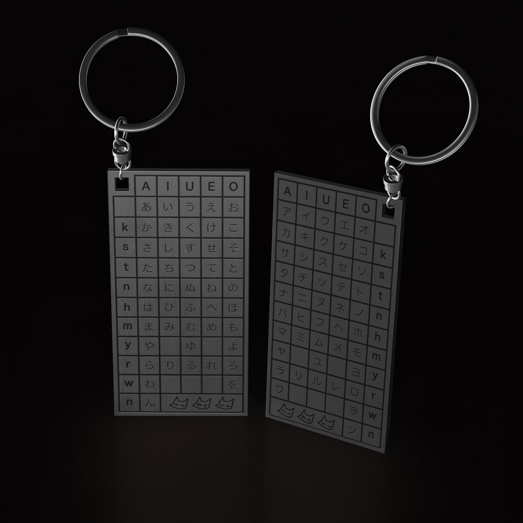 hiragana / katakana / japanese learning tool (keychain) - triple cat deluxe