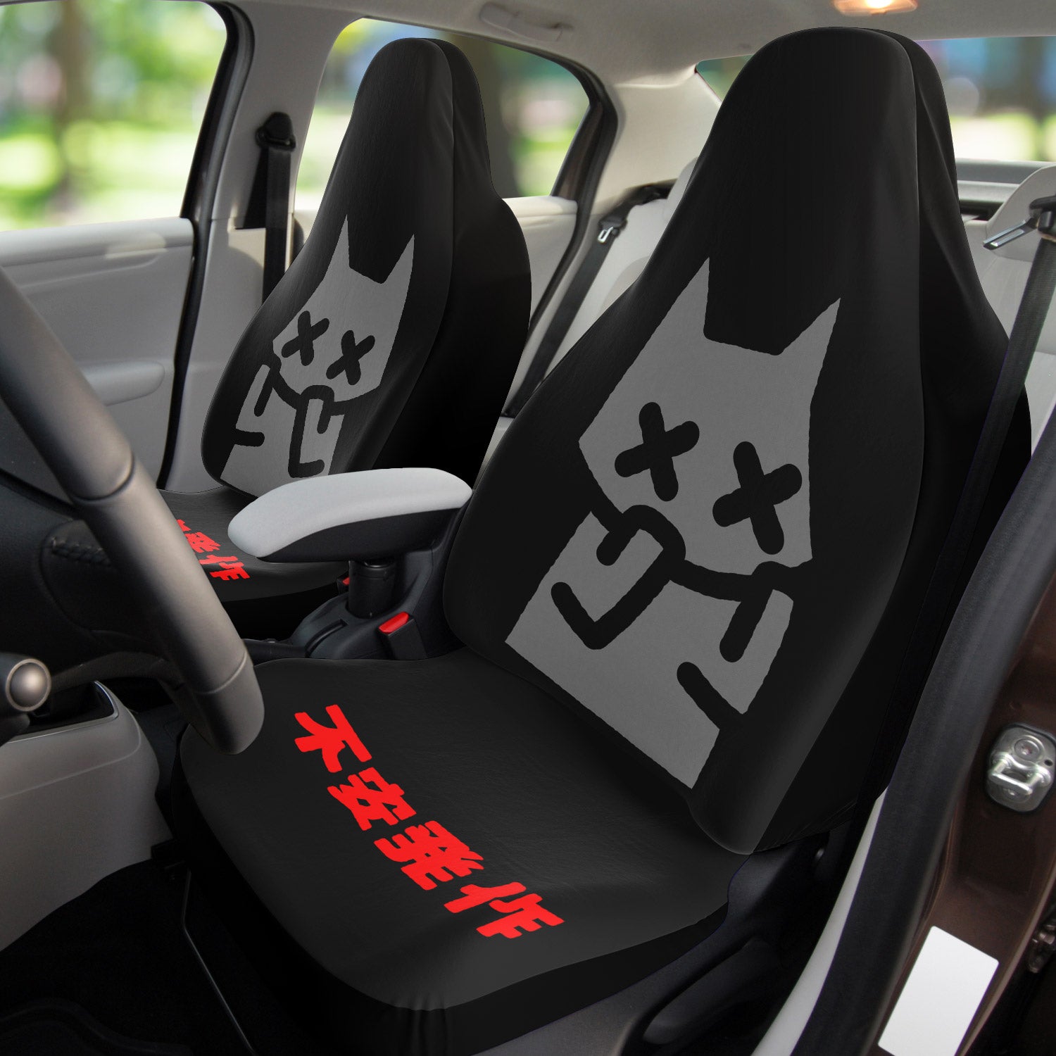 anxiety cat ~ car seat cover (pair) ~  made to order - triple cat deluxe