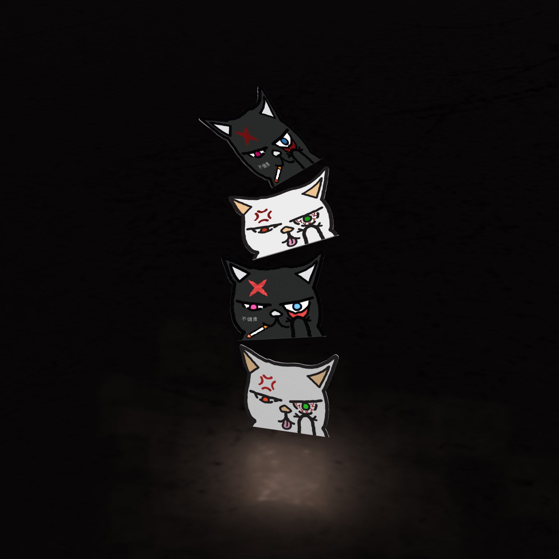 black & white kitty minis (4pk stickers) - triple cat deluxe